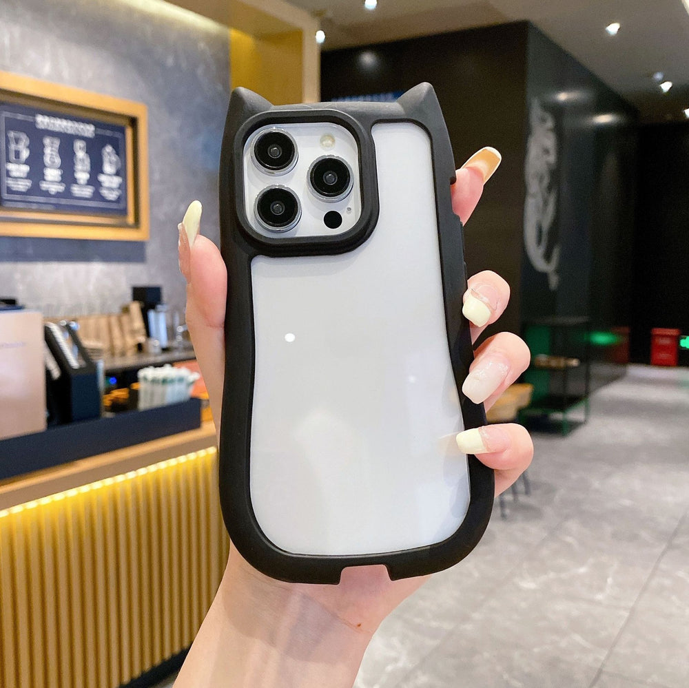 New apple 17 pro max compatible minimalist solid color cat ear phone case, iphone 15 drop-proof pc protective cover