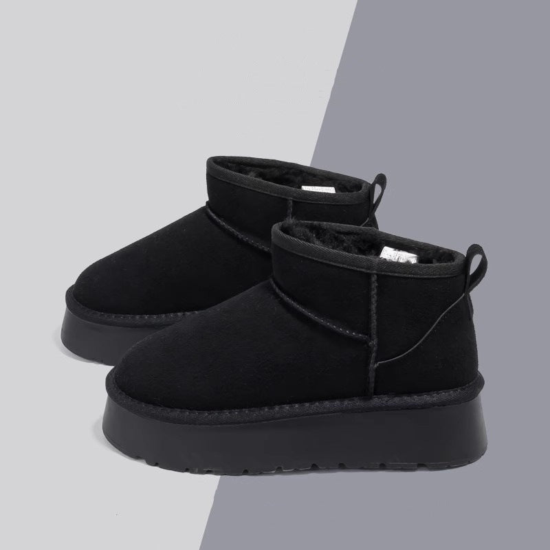 Thick sole snow boots for women winterfleece-linedthickened2025new arrivalshort tube fur shoes slip-onheattech cotton shoes boots