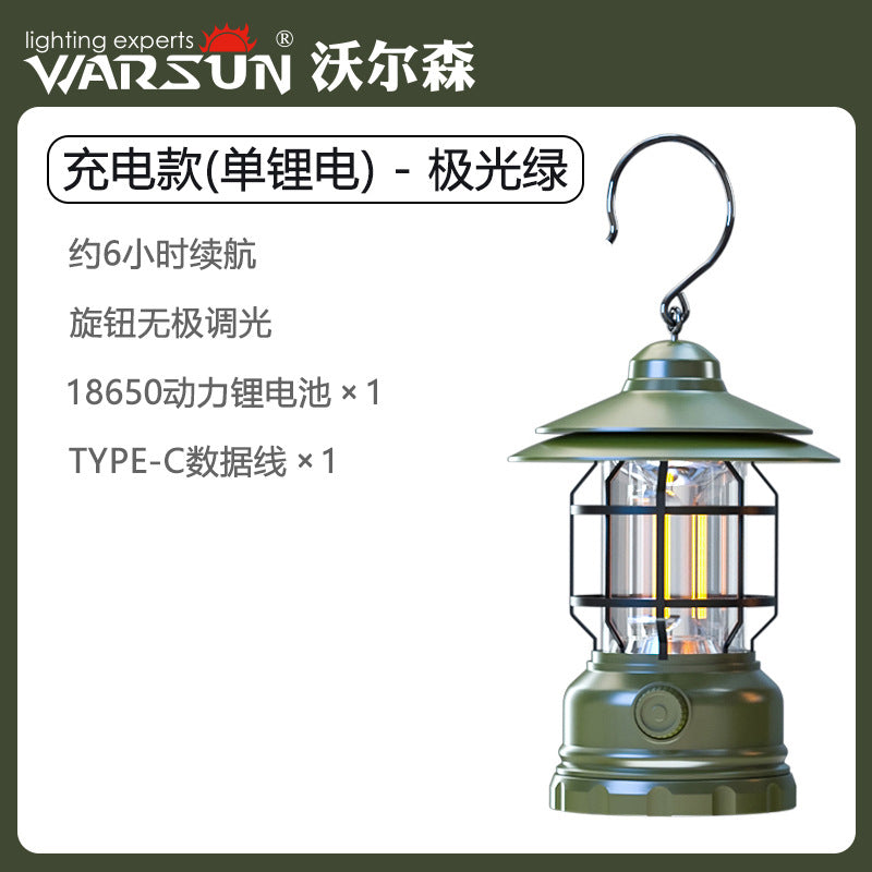 Walson manufacturer CP01 camping light horse lamp outdoor super long battery life stall tent light charging retro camping light