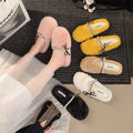 Plus size fairy style pearl half-sole flat slippers -  autumn korean style warm lazy bowknot fuzzy slippers