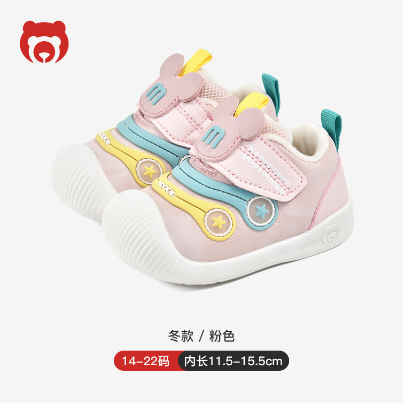 Toddler shoes for baby boys 0-1-3 years old, autumn/winter infant and toddler shoes for baby girls, soft sole functional fleece-lined thickened cotton shoes