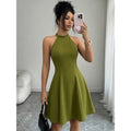independent elegancepure color stand collar sexybacklessshortdress