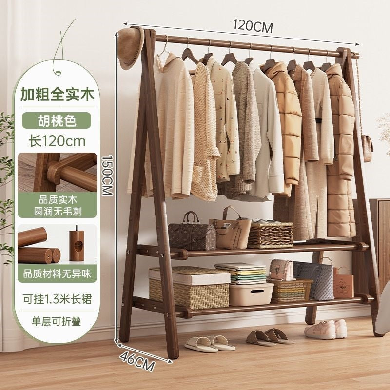 Foldable solid wood clothes rack - freestanding wardrobe for bedroom, living room, and home use - clothes storage, coat rack, and drying rack for rooms
