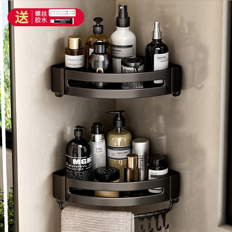 Bathroom black corner shelf, no punching, bathroom, washroom, bathroom, storage rack, tripod, corner storage rack