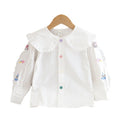 Baby girl autumn outfit doll collar shirt  new infant cartoon embroidery children's long sleeve doll collar top