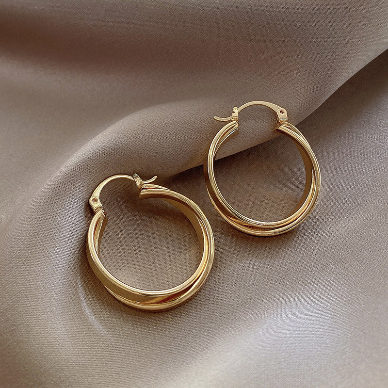 925 silver needle hong kong style retro metal earrings for women classy geometric plain hoop earrings easiest for match exaggerated work clothing earrings