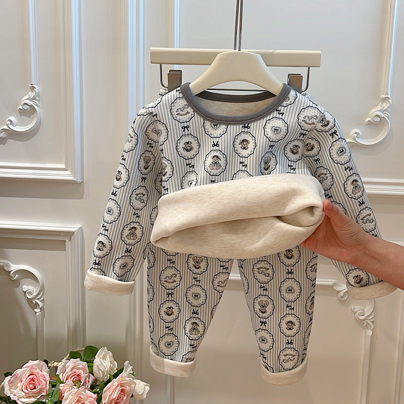 Pre-order: kids' fleece-lined thermal underwear set (ages 6-12) - girls' & boys' styles, trendy home wear, children's clothing