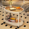 Small apartment mobile oval cream coffee table, sofa side table, small table, living room storage and snack cart