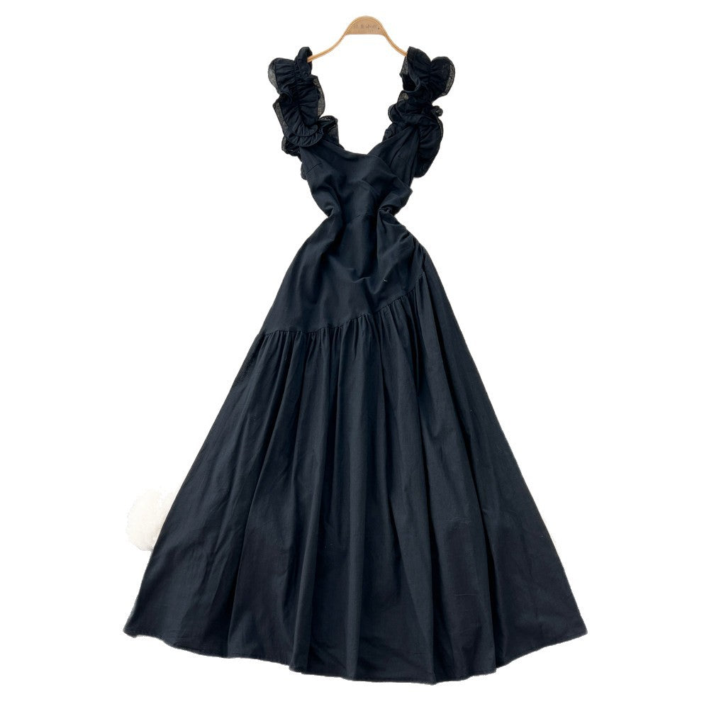 Frenchruffles square neck dress women's summernew arrivalk-stylehigh waistslimming look holiday styleelegant long skirt