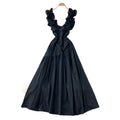 Frenchruffles square neck dress women's summernew arrivalk-stylehigh waistslimming look holiday styleelegant long skirt