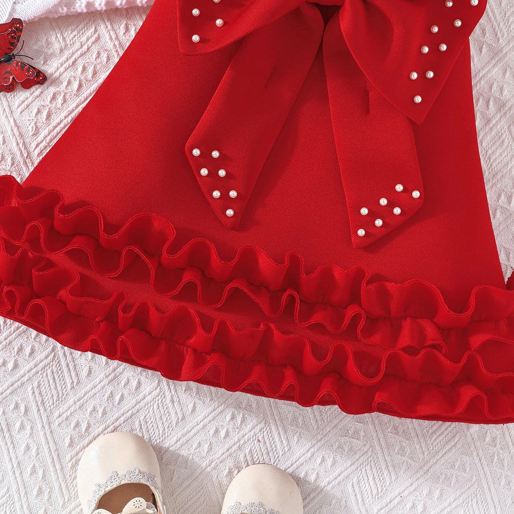 new arrival: sweet girls' big bow beaded cake vest dress