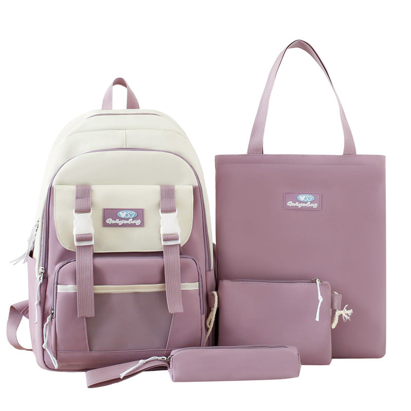 School bag, primary and secondary school student backpack 2025 new large-capacity four-piece set, school bag, tutoring bag, fashionable student backpack.