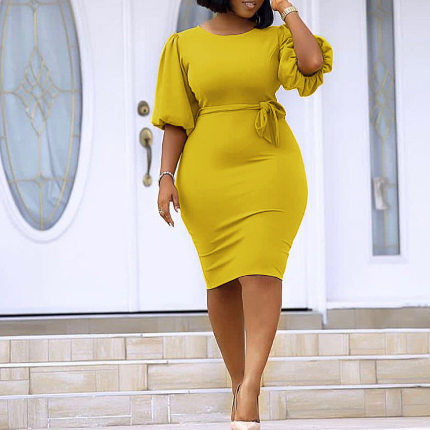 Q074 women's foreign trade dress  new arrival   high-waisted elegant plus size cross-border african european and american style dress