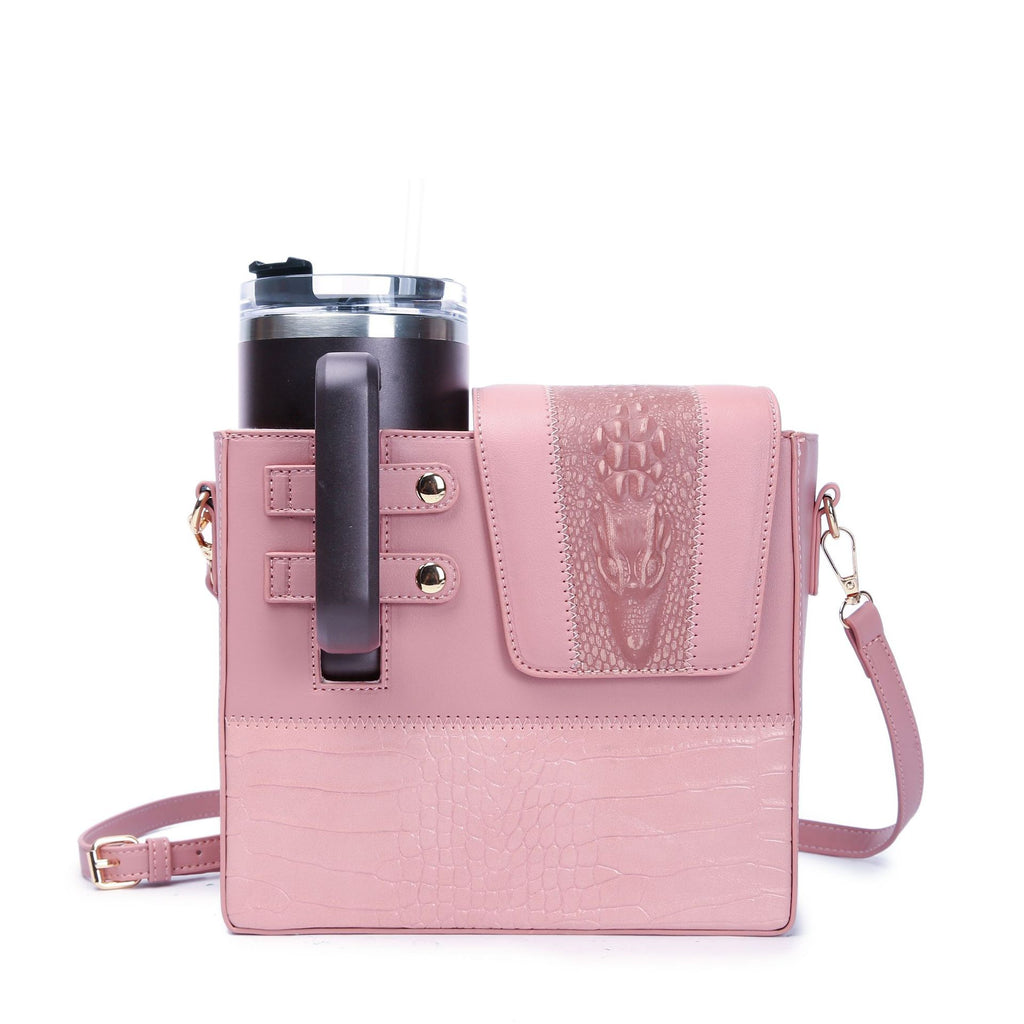 Cross-border hot-selling crocodile pattern messenger bag PU leather beverage water cup bag light luxury portable travel bag universal thermos cup bag