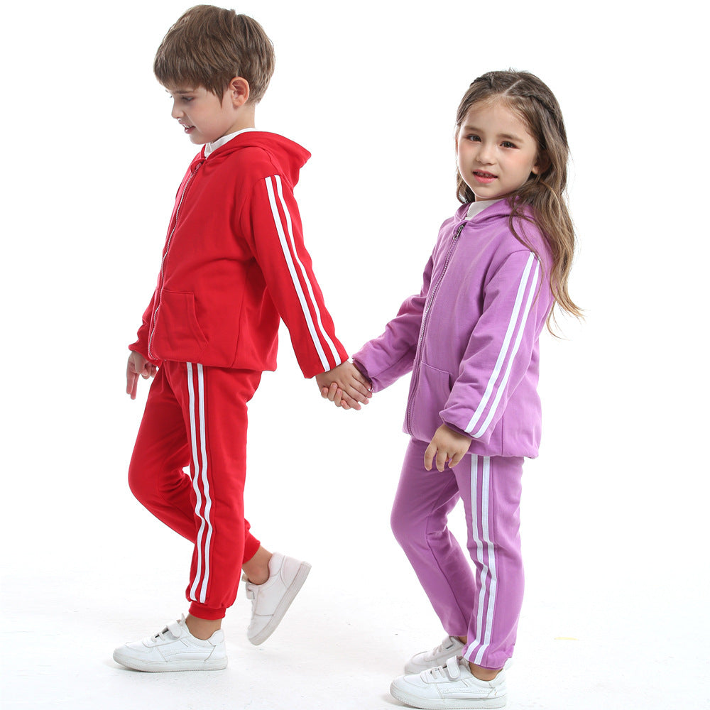 Export children's clothing kidsnew arrivalcasual zipper shirt suit cotton spring & fall hoodie sportswear two-piece set