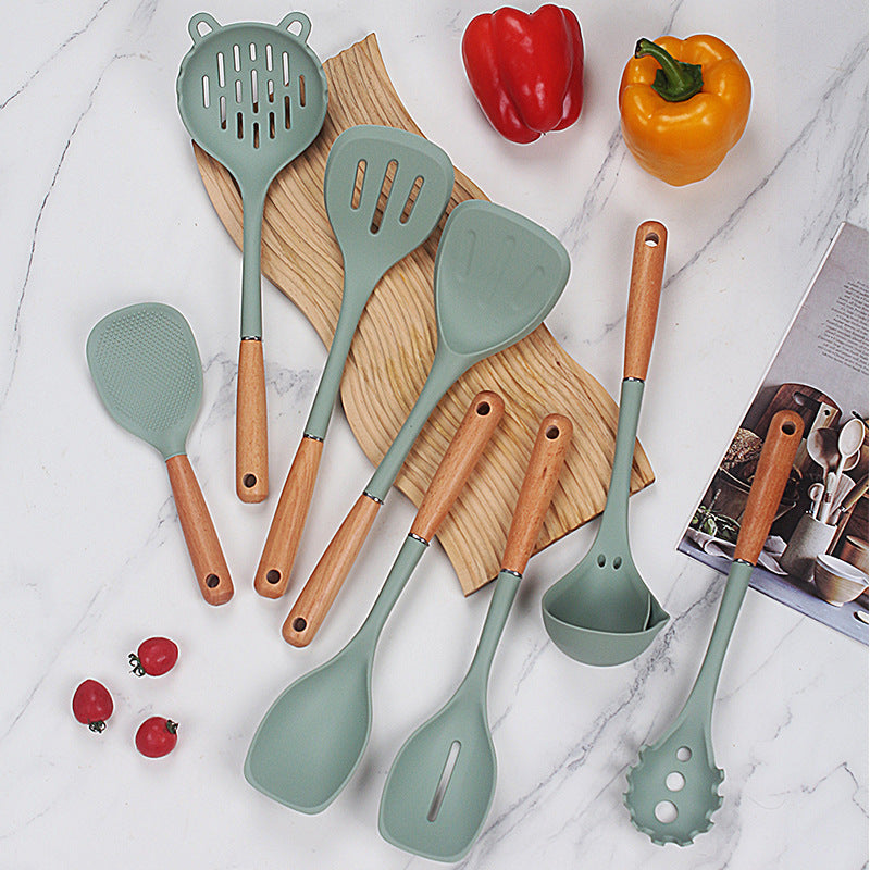 Beech handle transparent white silicone spatula food grade high temperature resistant spoon colander kitchen household cooking spatula set