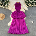 European and american light luxury sleeveless dress - women's summer ruffle hem, cinched waist, elegant, unique, exquisite maxi dress