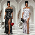 C7743 cross-border   fashion women's polka dot slit party vacation bodycon dress