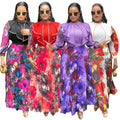 new european and american  cross-border trade african women's elegant printed long-sleeved plus size dress
