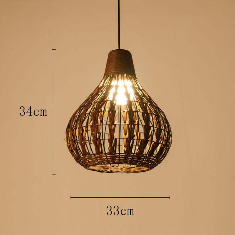 Vintage rattan straw hat chandelier rattan art round bird's nest Chinese pastoral hotel restaurant agritainment bed and breakfast straw hat lamp