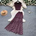 Korean style commute chic red polka dot two-piece set: women's summer short-sleeve top & high-waisted pleated skirt - slimming and elegant outfit