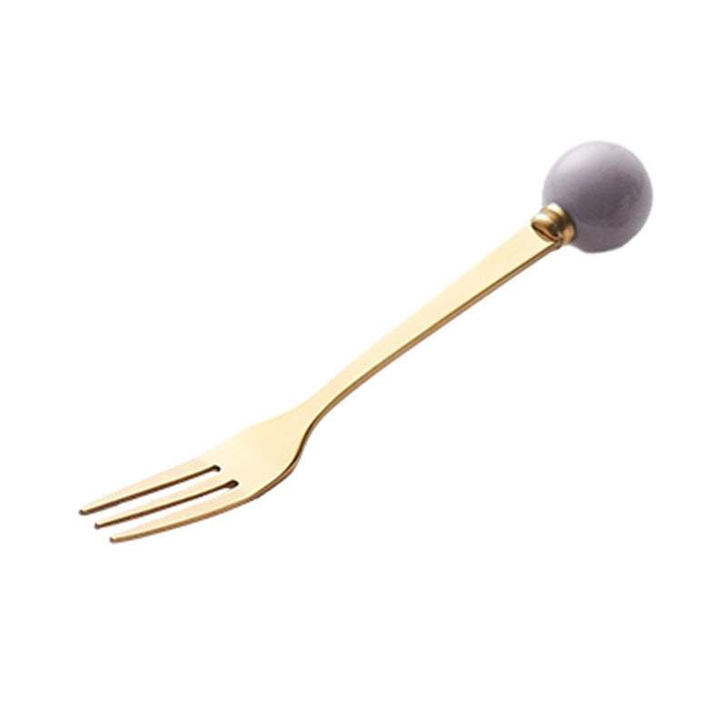 Simple macaron glazed ceramic handle fruit fork creative stainless steel fork spoon high-value home dessert spoon