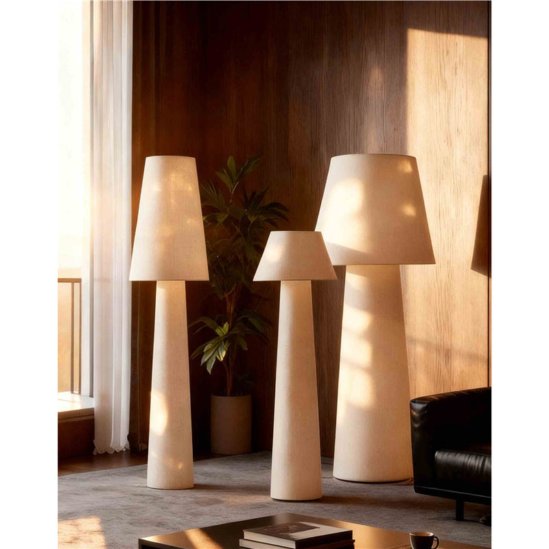 Wabi-sabi style all-over luminous large floor lamp, cream style living room, sofa, b&b atmosphere, bedroom fabric lighting