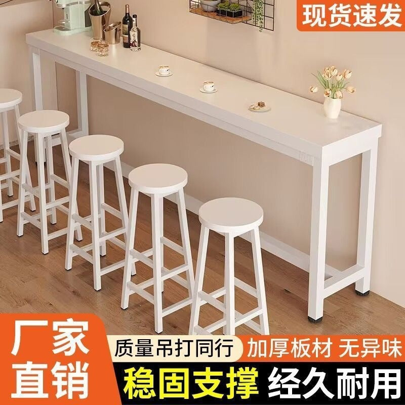 Bar table and chair combination commercial dining table bar milk tea coffee shop long table high table for home narrow table against the wall