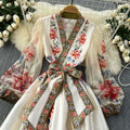 French retroelegancedress women's classy palace style printingtie back waist elegant dressfashionlong skirt