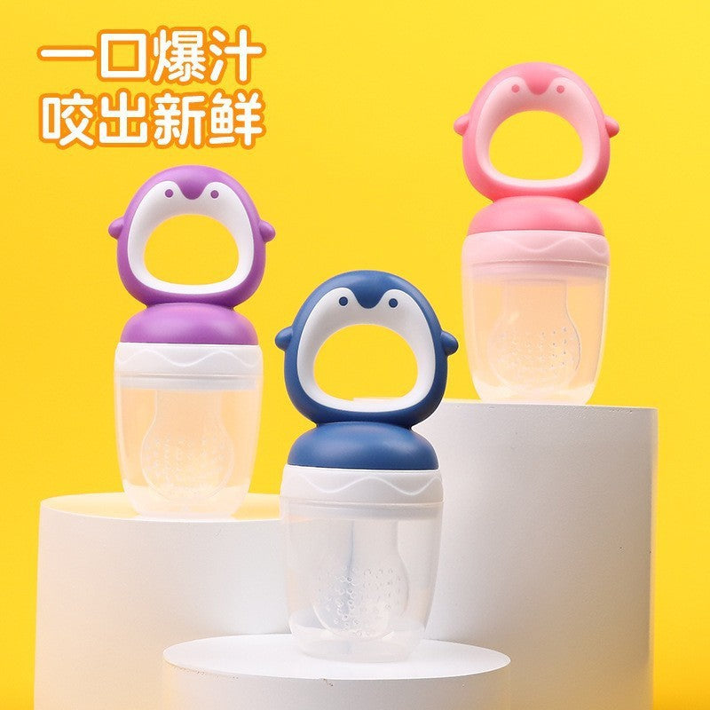English card baby bite music fruit and vegetable music children's silicone pacifier penguin shape baby fruit complementary food bag factory