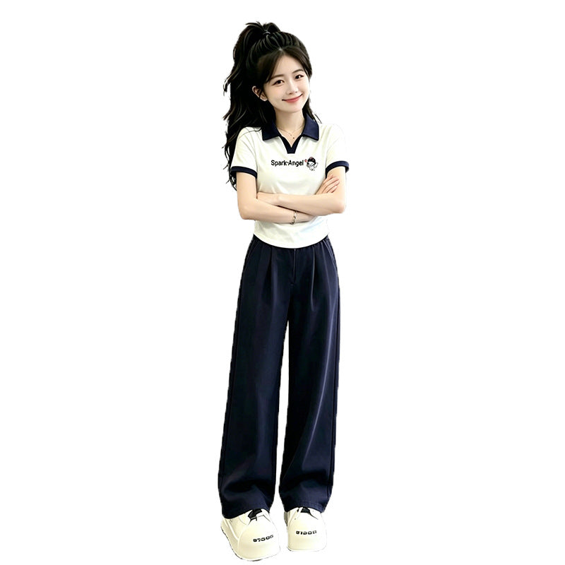Girls' summer polo outfit - new  collection: korean style, preppy, cute two-piece set for girls (sizes for mid-to-large children)