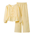 European and american cross-border girls' spring  collection: independent website &  new arrival - tie-up bow long sleeve top and pants set