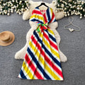 Vacation style v neckcolorfulstripesstylishdress women's summer waist slimming lookelegant long skirt work clothing outfit