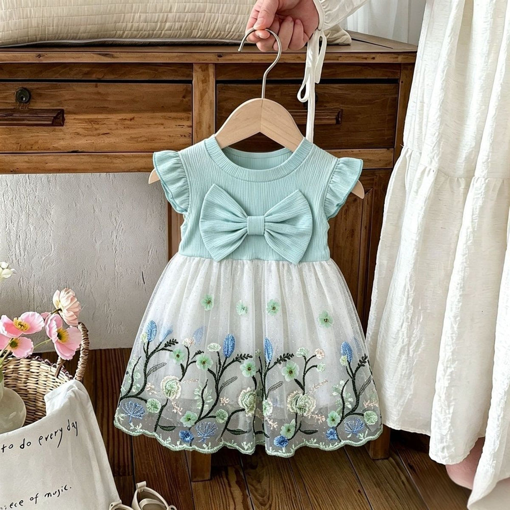Girls' summer dress  new style chic children's heavily embroidered butterfly princess dress baby formal dress lightweight