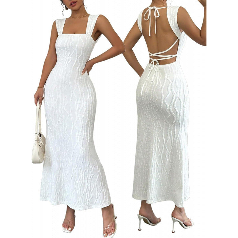 fashionbacklesstie backsilmdress women's  summer new arrivalelegance evening dress skirt