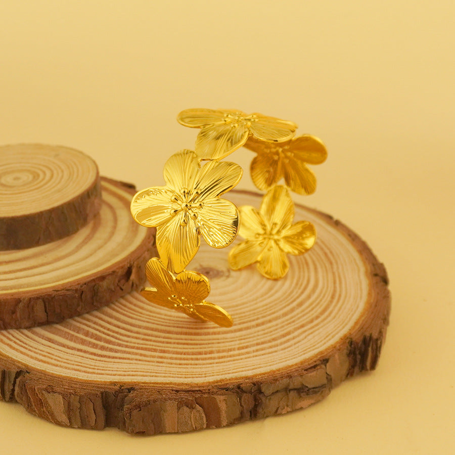 middle eastern women's gold flower bracelet cute summer cuff bangle everyday party jewelry