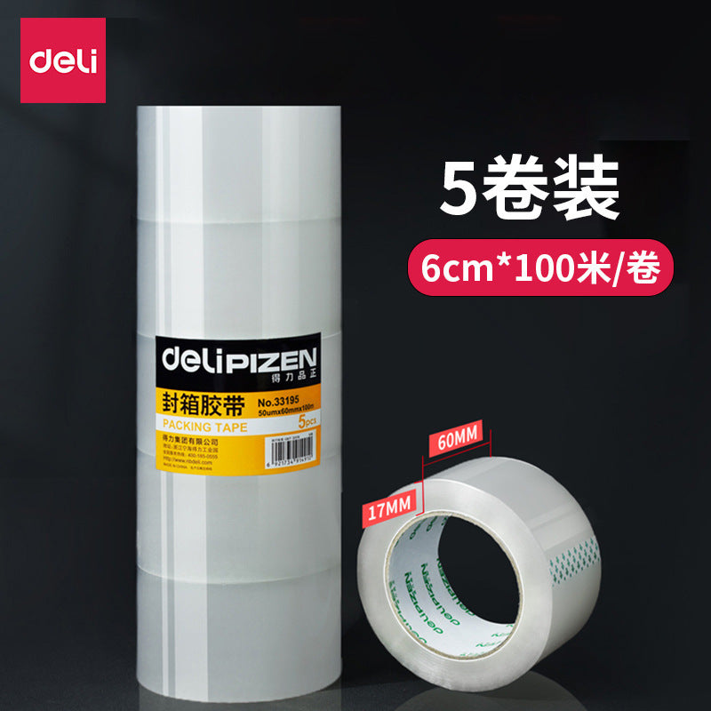 Deli transparent wide tape express packing tape 6cm large roll sealing tape sealing tape wholesale in large quantities of whole boxes