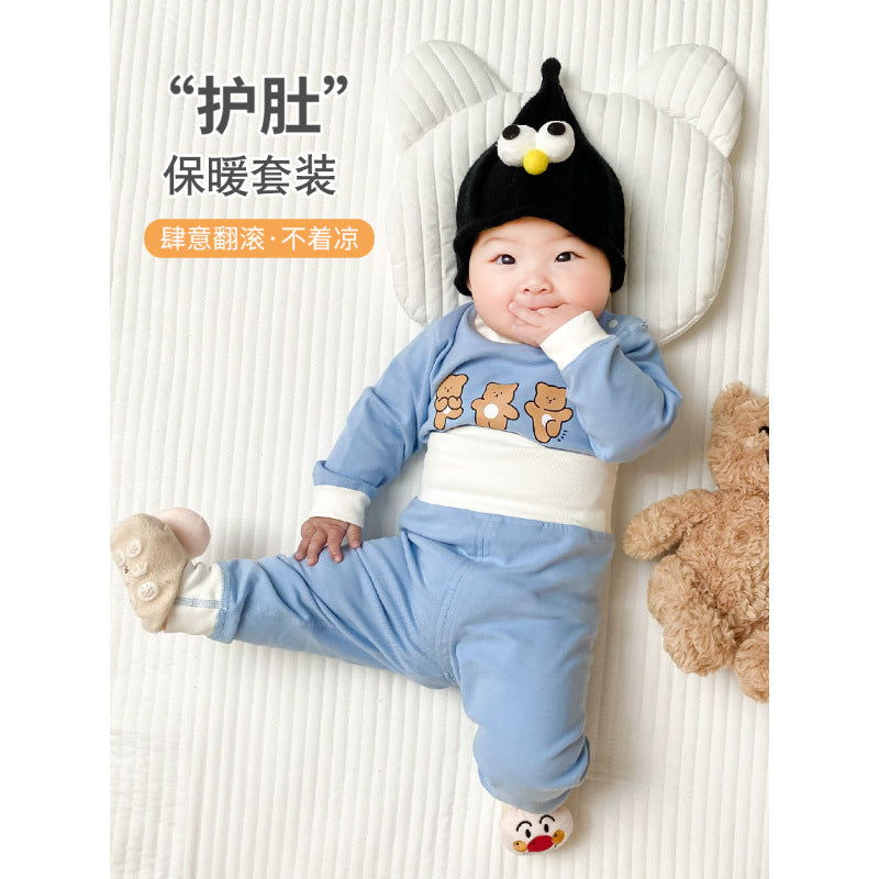 Infant and toddler long-sleeve underwear set - autumn/winter baby pajamas & loungewear - kids' warm, belly-protecting two-piece set