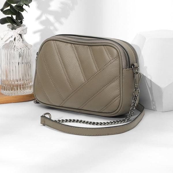 Versatile leather shoulder bag women's 2025 new trendy fashion first-layer cowhide messenger bag casual women's small square bag