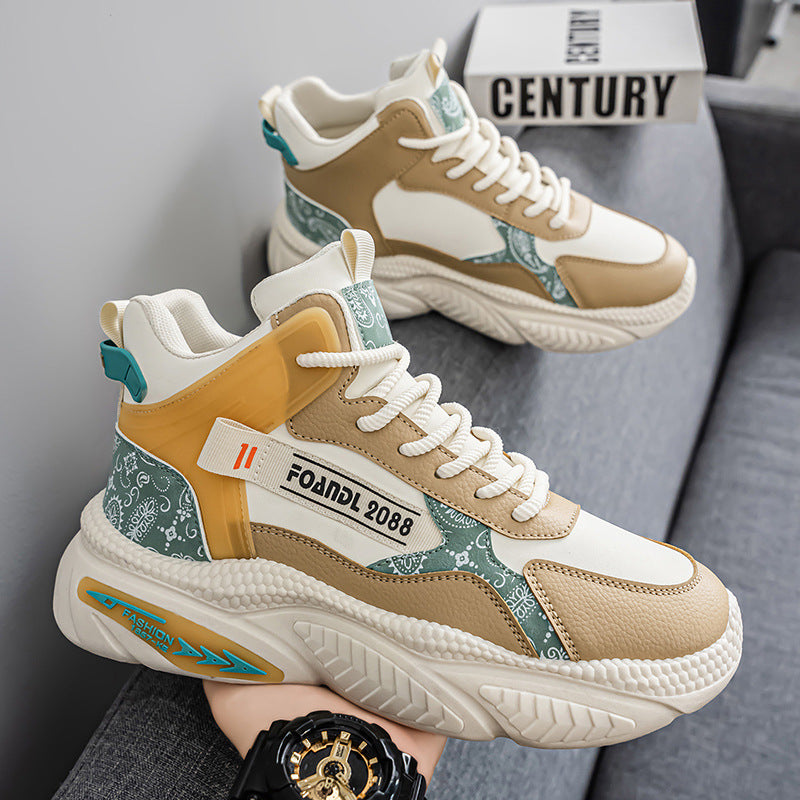 Popular men's shoes 2025 spring high-top basketball sneakers men's youth trendy brand running dad shoes to increase height