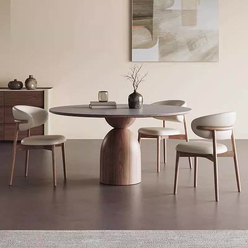 Foshan slate dining table round external turntable retrofor home dining table italian modern casualclassy solid wood round table