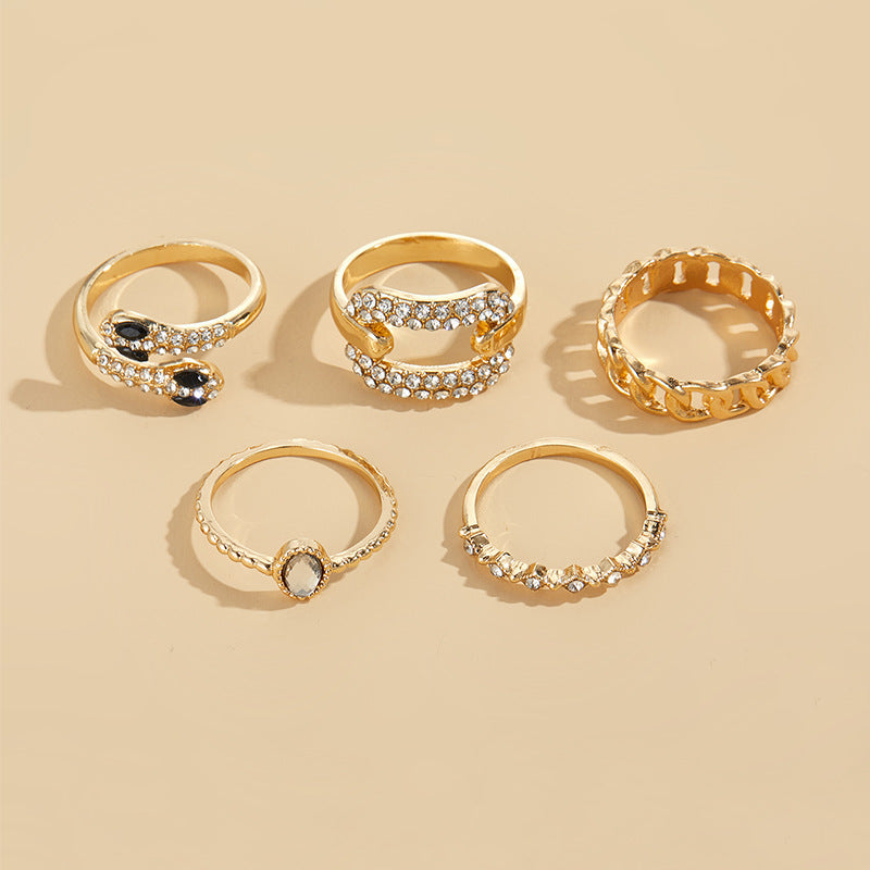 Customized alloy rings, cross-border niche luxury style jewelry, snake-shaped ring set accessories, diamond-studded women's couple rings