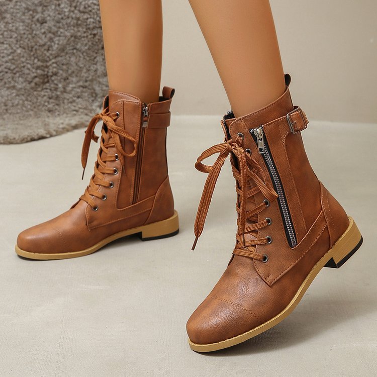 fall and winter roman women's boots cross strap round toe knee socks boots plus sizeflatsstudsbootscasualeasiest for match