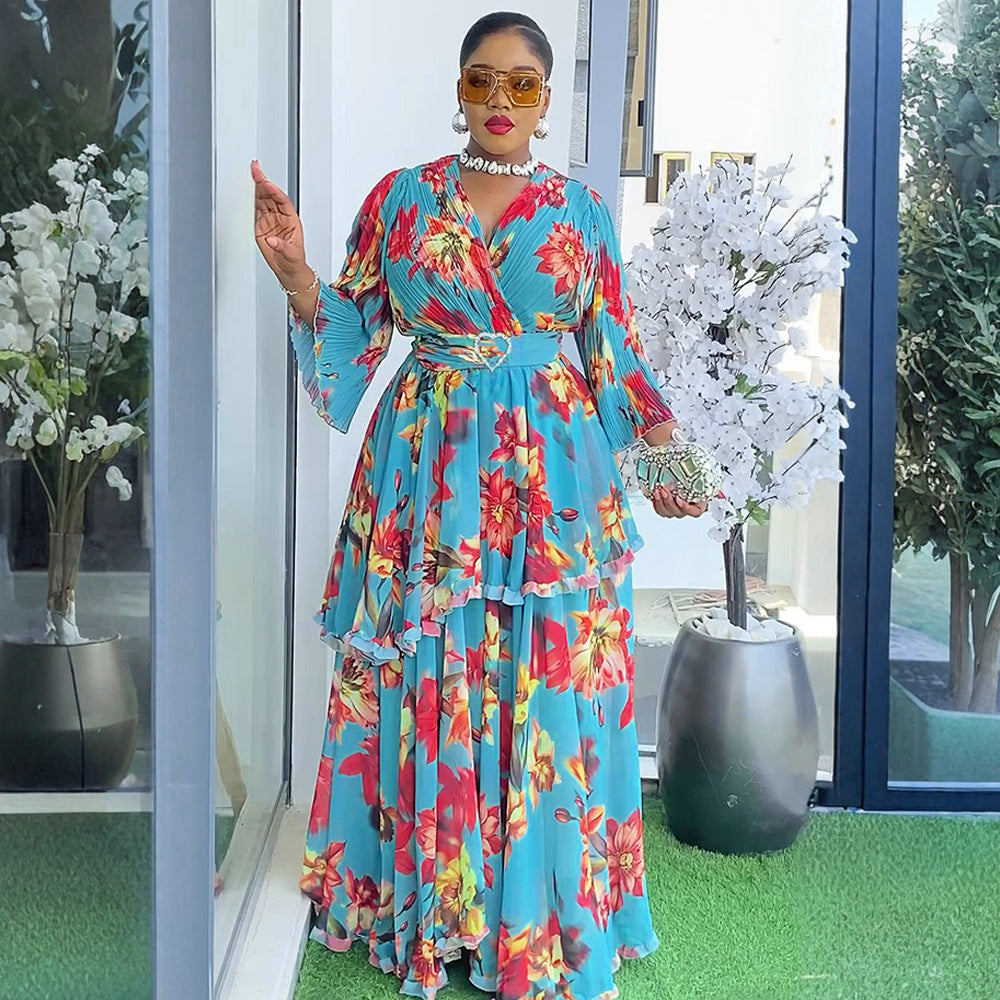 new arrival: fresh & sweet plus size dress - african women's ruffle print maxi dress