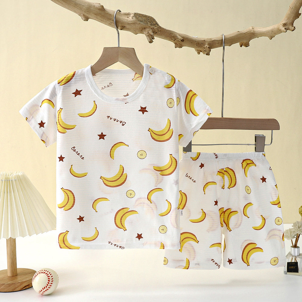 New children's summer pajamas & loungewear set - pure cotton, lightweight, hollow-out design, perfect for air-conditioned rooms - girls' two-piece set