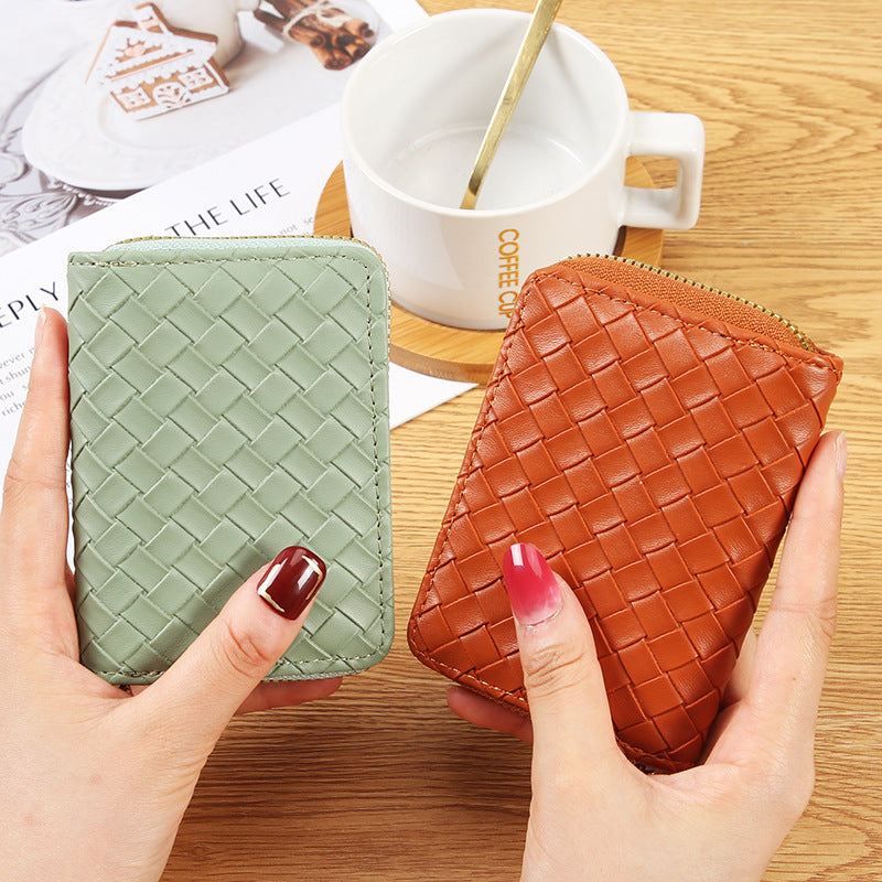 New simple and fashionable woven pattern wallet, multi-functional organ card bag, large capacity, multi-card position card clip, credit card holder.