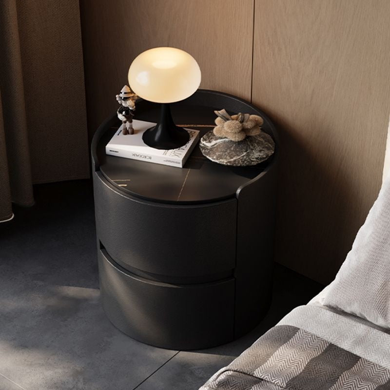 Italian round bedside table solid wood classy sense normcore bedroom slate bedside table casual modern accessible luxury storage cabinet