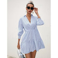 code new arrival  original women's elegancestripes lapel ruffles hem a-line skirt