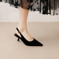 French pointed-toe stiletto sandals for women, 2026 new suede slingback heels, versatile mid-heel pumps, women's shoes