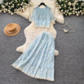 French gentle style heavy industry lacecut outtops high waist skirt women's summer gentle style two-piece set work clothing slimming look